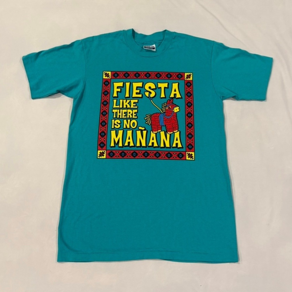 Hanes T-Shirt Mens Medium Teal Fiesta Like There‎ Is No Manana El Coyote Vintage
